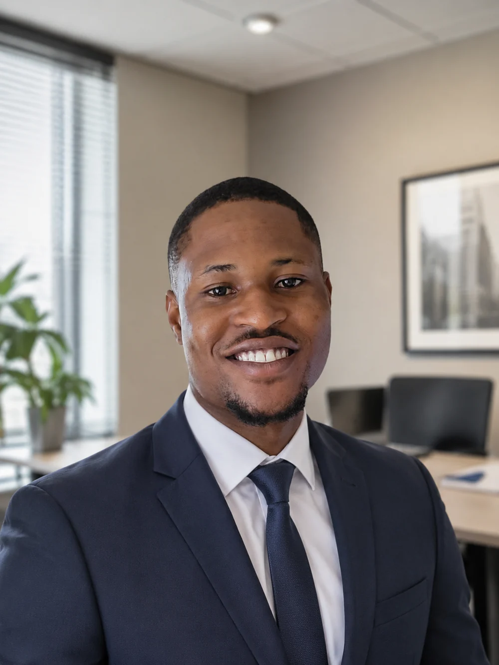 Ibe in a professional office setting