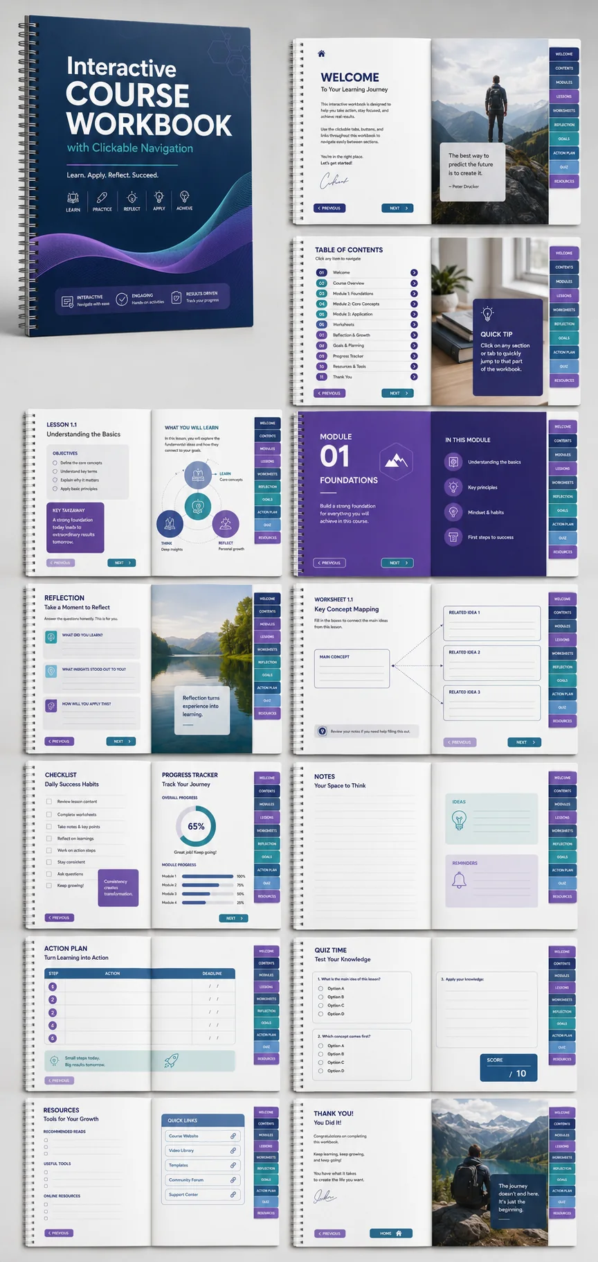 Interactive Course Workbook with Clickable Navigation portfolio presentation board
