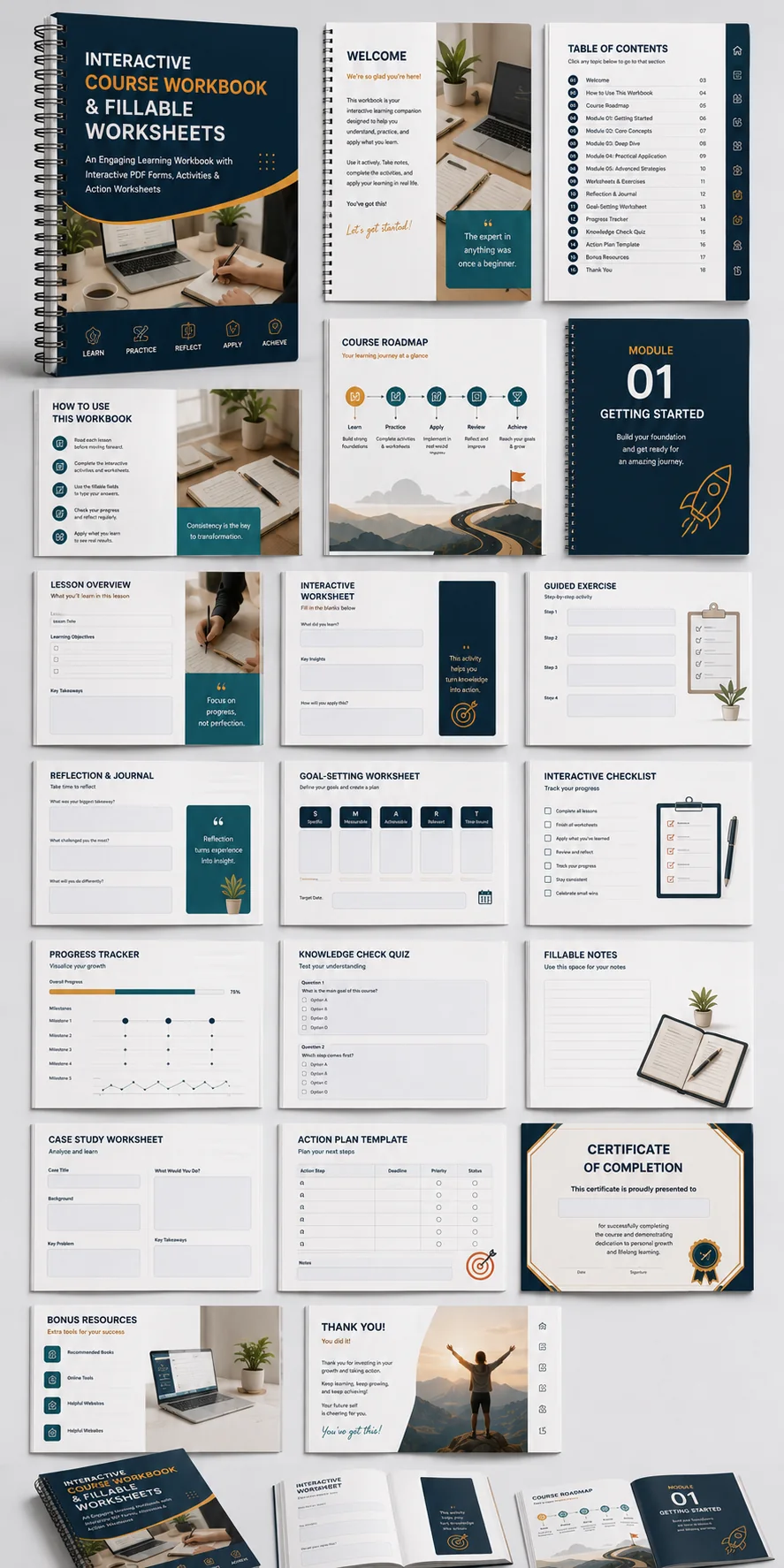 Interactive Course Workbook — Navy Edition portfolio presentation board