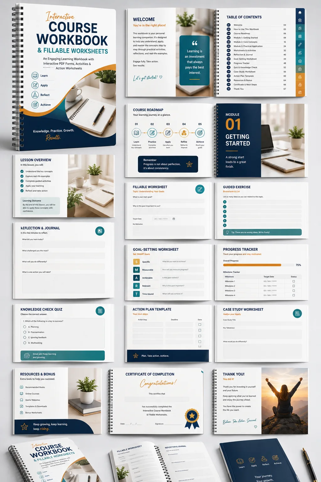 Interactive Course Workbook — Teal Edition portfolio presentation board