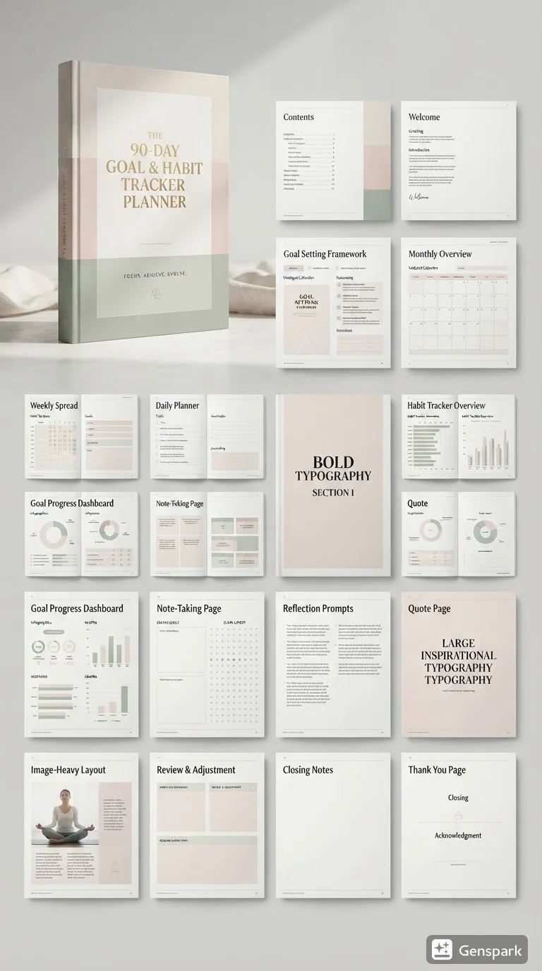 90-Day Goal & Habit Planner — Minimal Edition portfolio presentation board