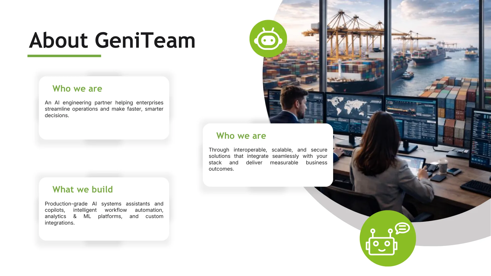 Interior page from GeniTeam AI Portfolio Pitch Deck